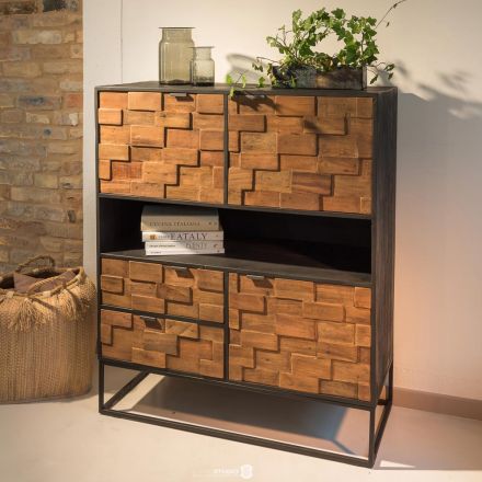 Credenza da Interno in Legno Riciclato Patchwork e Base in Metallo - Slide Viadurini