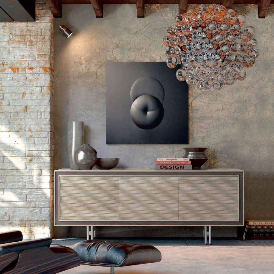 Credenza design moderno in legno massello, L192 x P 50 cm, Teresa  Viadurini
