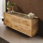 Credenza in Legno a 3 Ante con Base in Cristallo Temperato Made in Italy - Soraya Viadurini