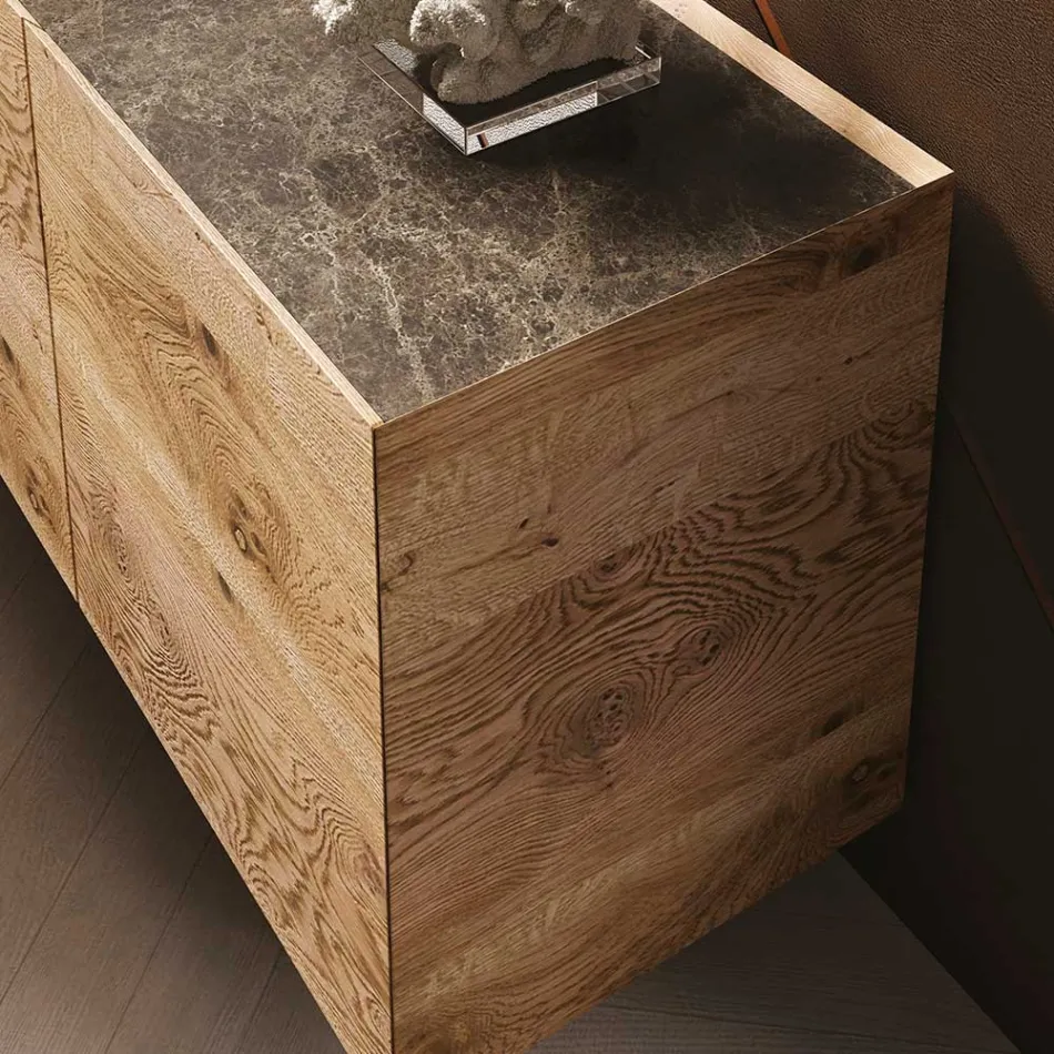 Credenza in Legno a 3 Ante con Base in Cristallo Temperato Made in Italy - Soraya Viadurini