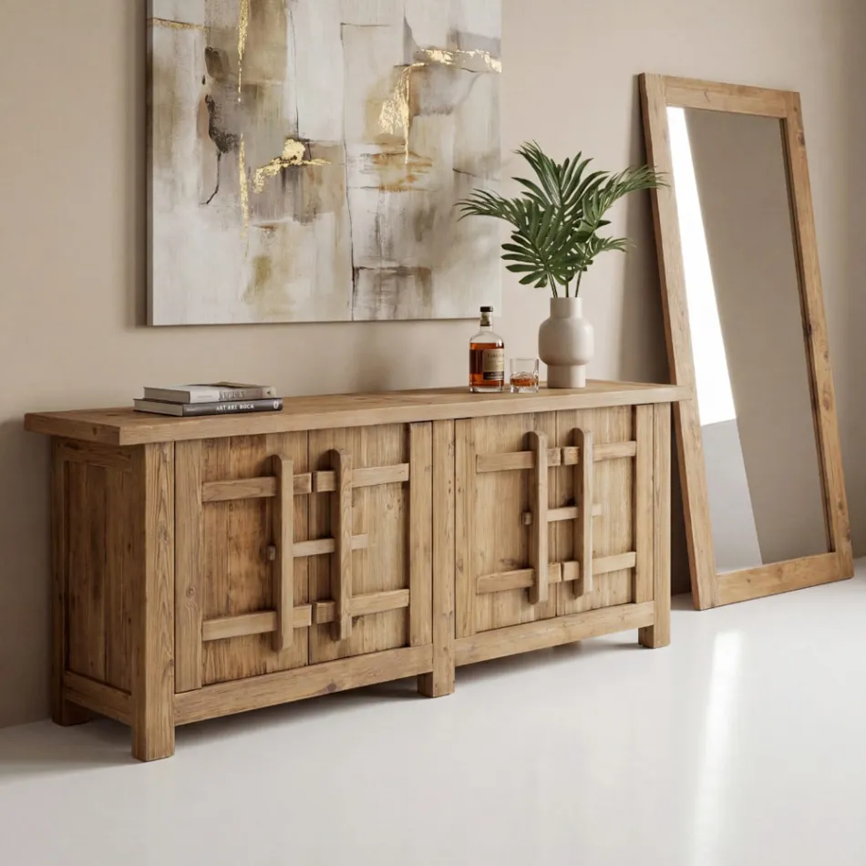 Credenza in Legno di Pino Naturale Invecchiato con 2 o 4 Ante - Aituno Viadurini