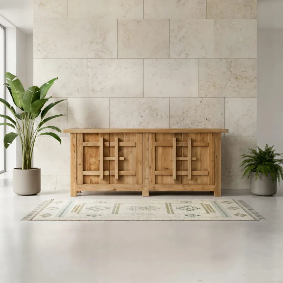 Credenza in Legno di Pino Naturale Invecchiato con 2 o 4 Ante - Aituno Viadurini