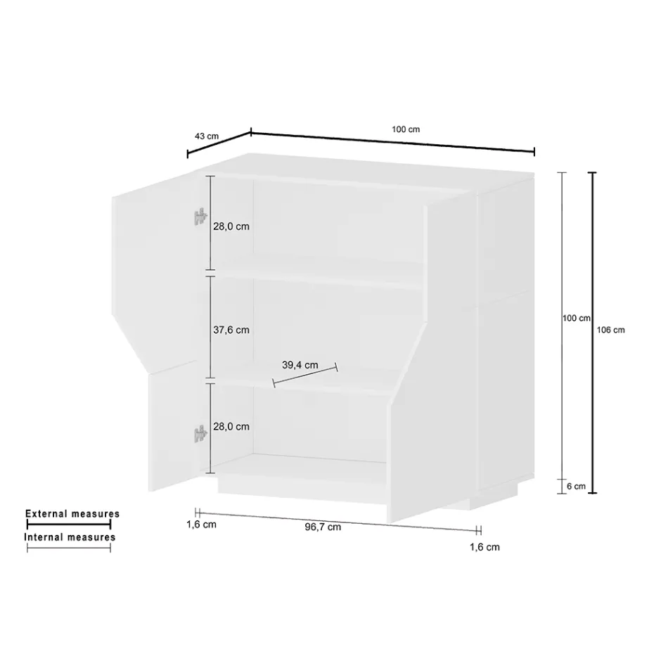 Credenza in Legno Nobilitato 3 Vani e 2 Mensole Made in Italy - Alyssa Viadurini