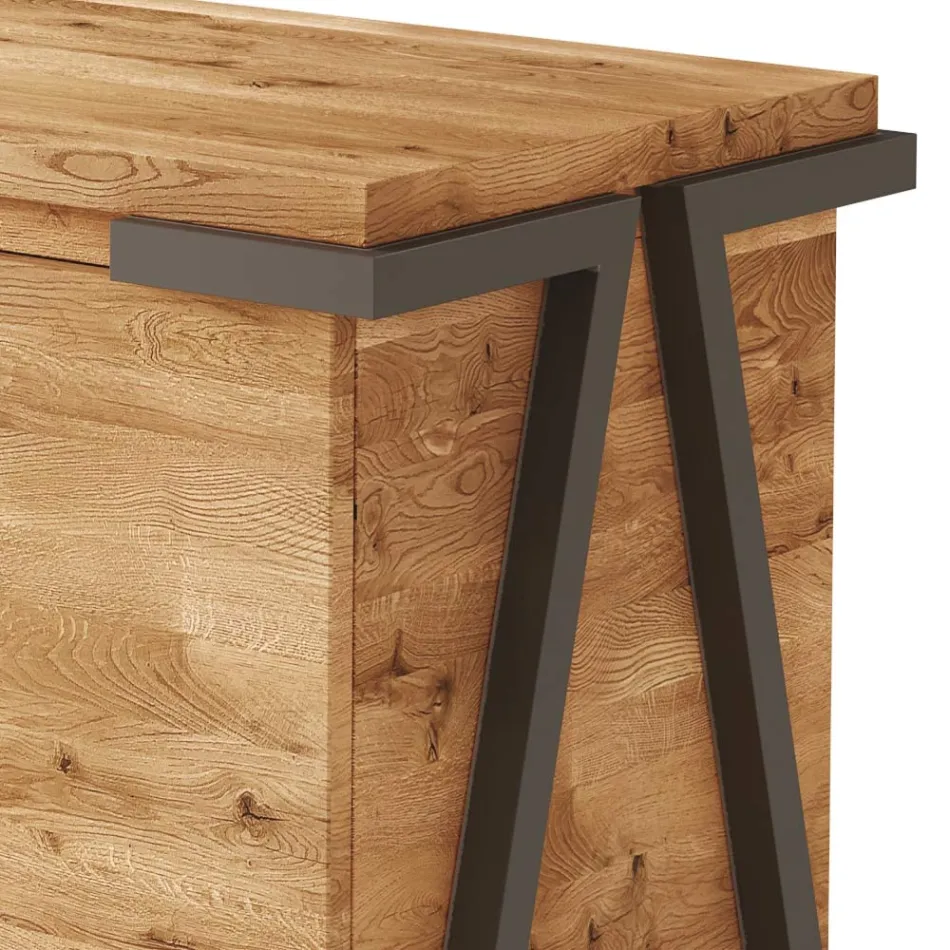 Credenza in Legno Rovere e Metallo con 2 Ante e Vano a Giorno Made in Italy - Jennifer Viadurini