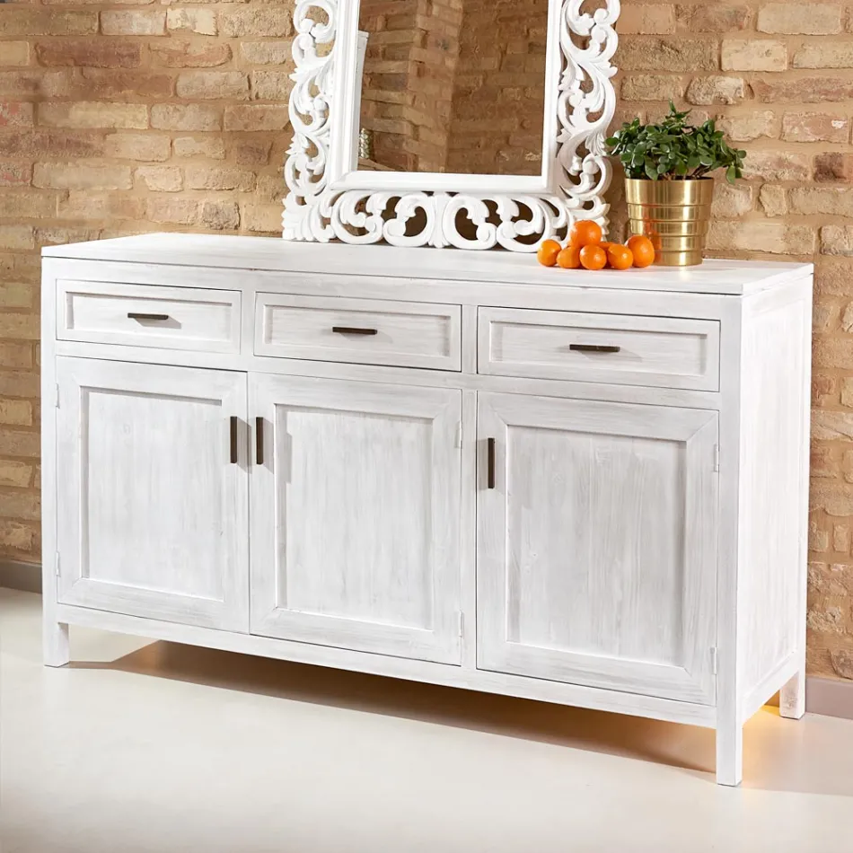 Credenza in Teak Massello con 3 Ante e 3 Cassetti - Sumo Viadurini