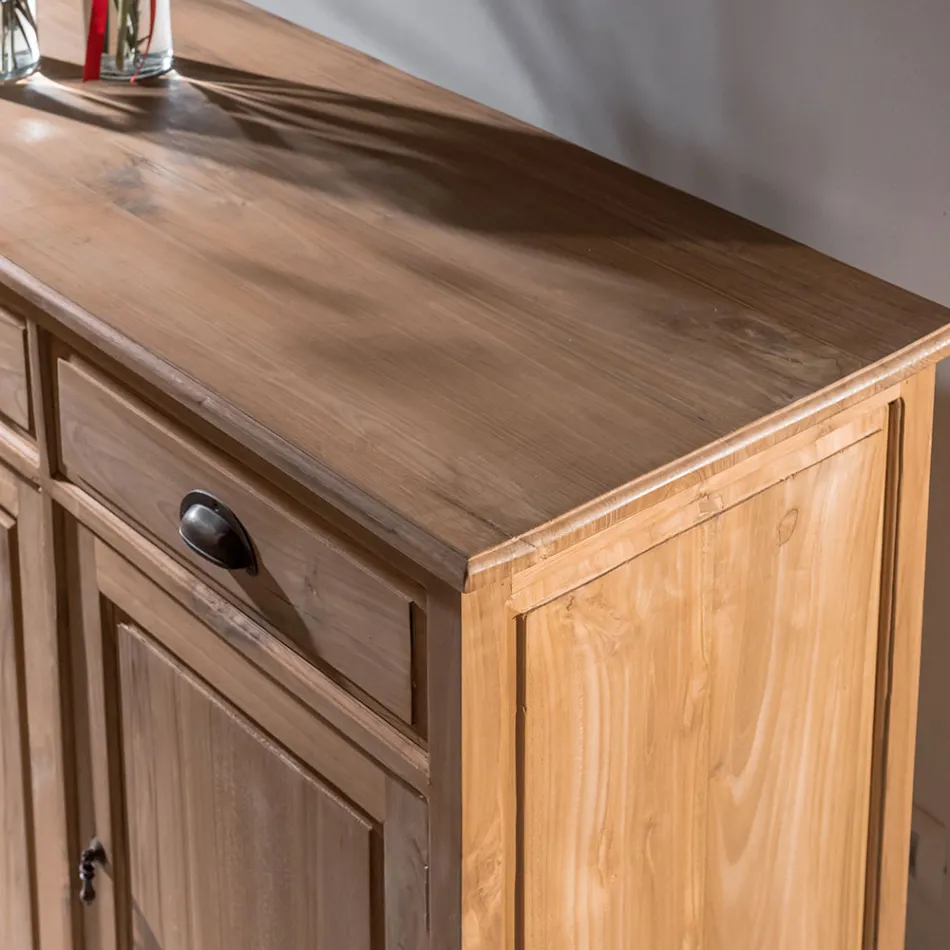 Credenza in Teak Massello con 3 Ante e 4 Cassetti - Judo Viadurini