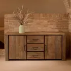 Credenza Living con 2 Ante e 3 Cassetti Centrali in Legno Riciclato - Slide Viadurini