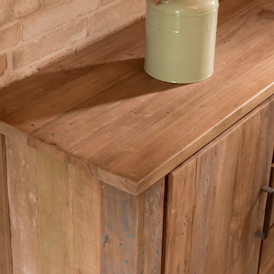 Credenza Living con 2 Ante e 3 Cassetti Centrali in Legno Riciclato - Slide Viadurini