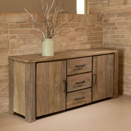 Credenza Living con 2 Ante e 3 Cassetti Centrali in Legno Riciclato - Slide Viadurini