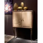 Credenza moderna con 2 ante in legno massello e pelle anilina Joy Viadurini
