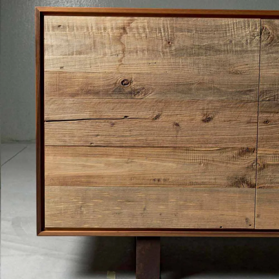 Credenza moderna con 3 ante noce naturale, L 215 x P 50 cm, Flora Viadurini