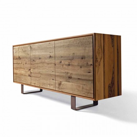 Credenza moderna con 3 ante noce naturale, L 215 x P 50 cm, Flora Viadurini