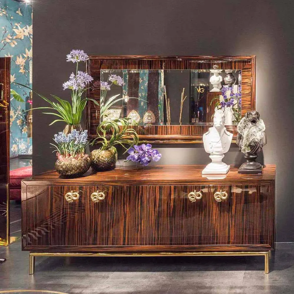 Credenza moderna con 4 ante in legno di ebano lucido Ada 2 Viadurini
