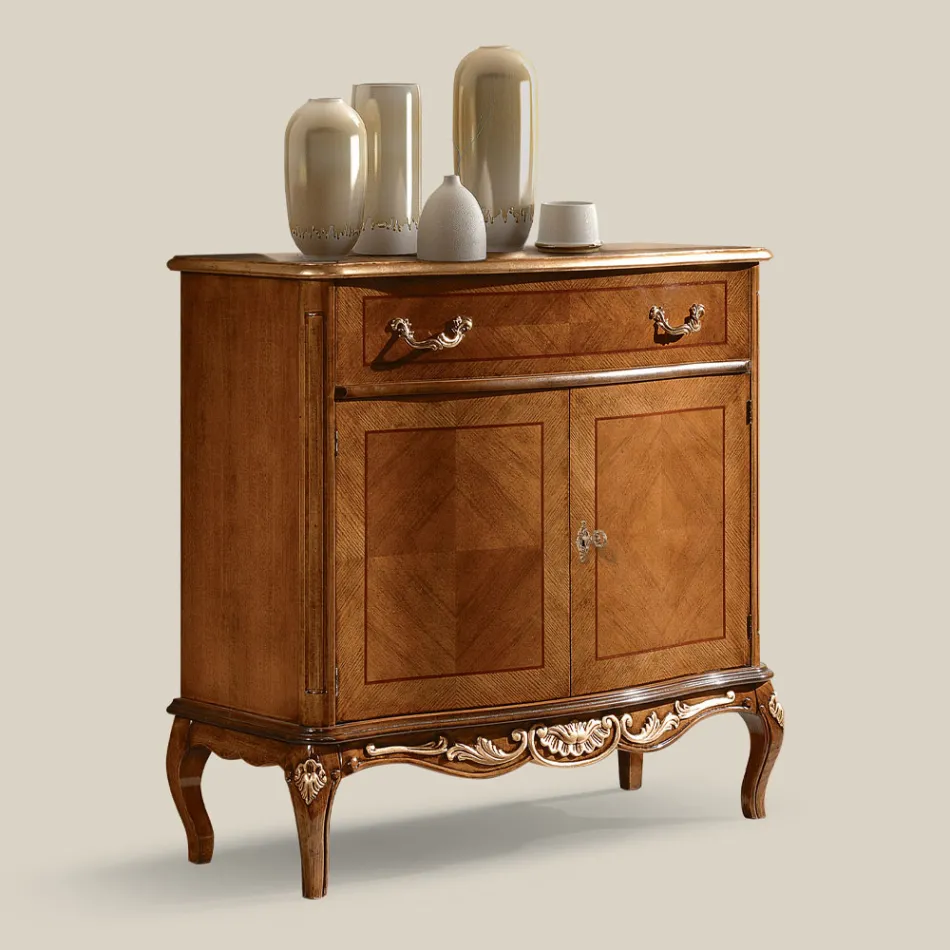 Credenza Salotto Classica Legno Blu Avio o Noce Made in Italy - Chantilly Viadurini