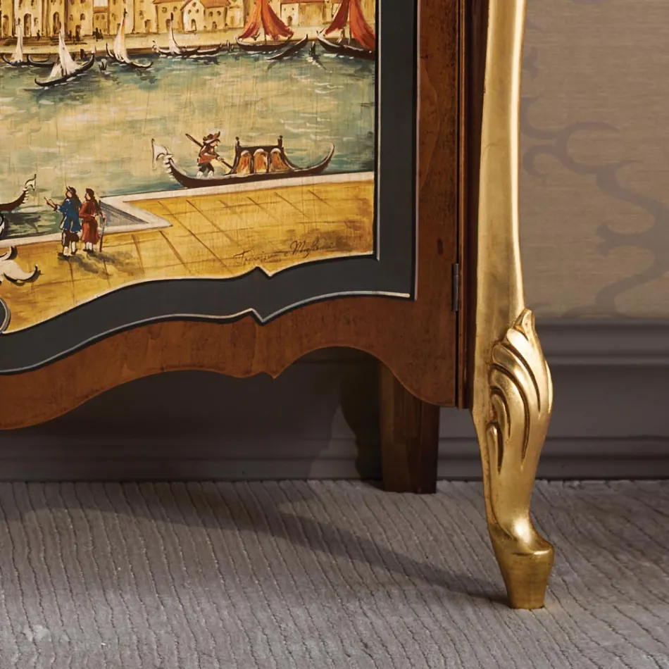 Credenza Soggiorno in Legno con Decoro Veneziano Made in Italy - Ottaviano Viadurini