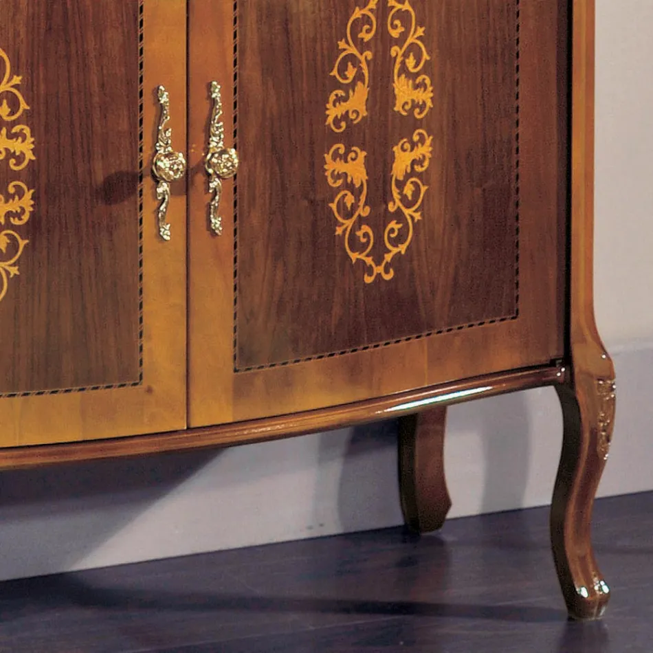 Credenza Soggiorno Legno Noce o Bianco e Intarsi Made in Italy - Katerine Viadurini