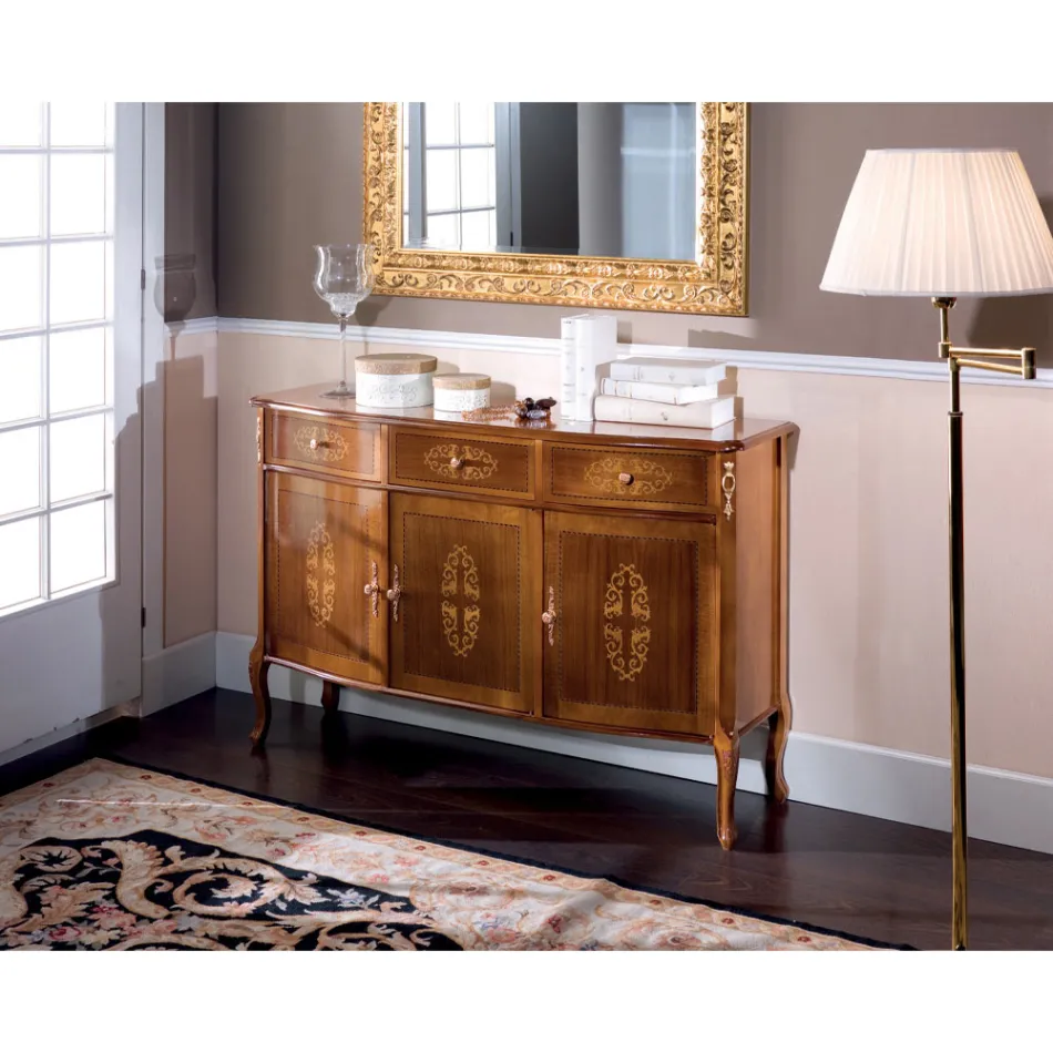 Credenza Soggiorno Legno Noce o Bianco e Intarsi Made in Italy - Katerine Viadurini