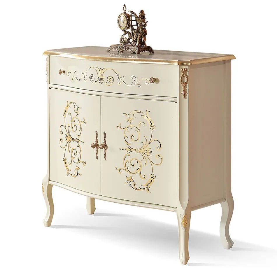 Credenza Soggiorno Legno Noce o Bianco e Intarsi Made in Italy - Katerine Viadurini