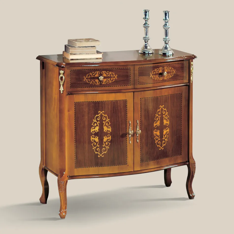 Credenza Soggiorno Legno Noce o Bianco e Intarsi Made in Italy - Katerine Viadurini