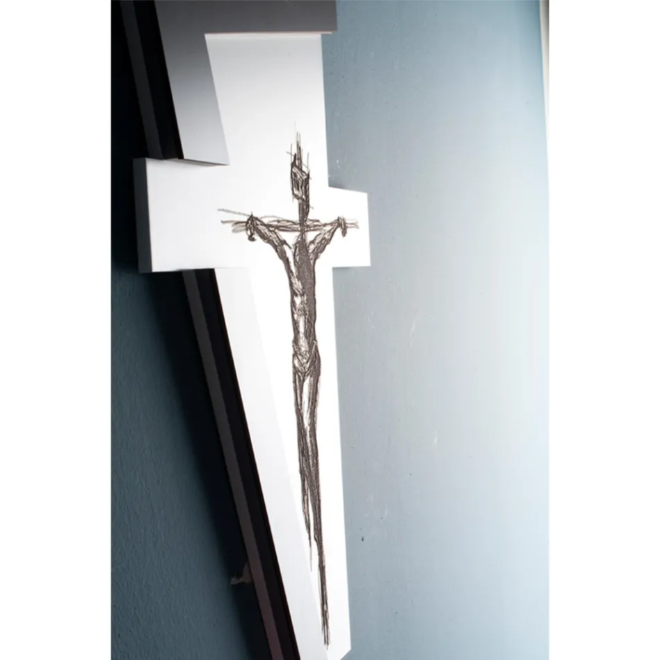 Crocefisso Bianco e Grigio Realizzato con Incisione Laser Made in Italy - Egle Viadurini