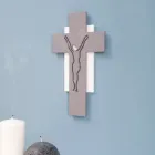 Crocefisso Bianco e Grigio Realizzato con Incisione Laser Made in Italy - Nadia Viadurini