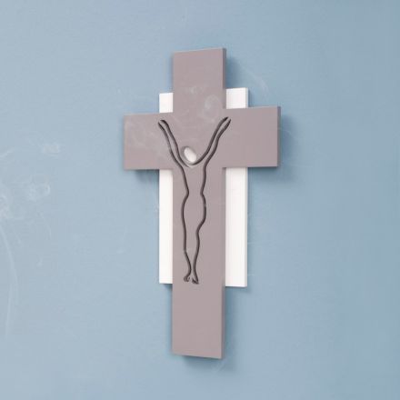Crocefisso Bianco e Grigio Realizzato con Incisione Laser Made in Italy - Nadia Viadurini