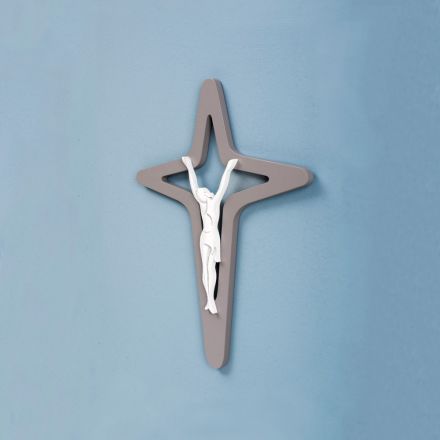 Crocefisso di Christo Bianco e Grigio Inciso a Laser Made in Italy - Teresa Viadurini