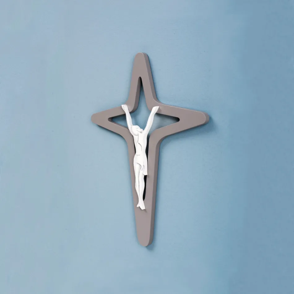 Crocefisso di Christo Bianco e Grigio Inciso a Laser Made in Italy - Teresa Viadurini