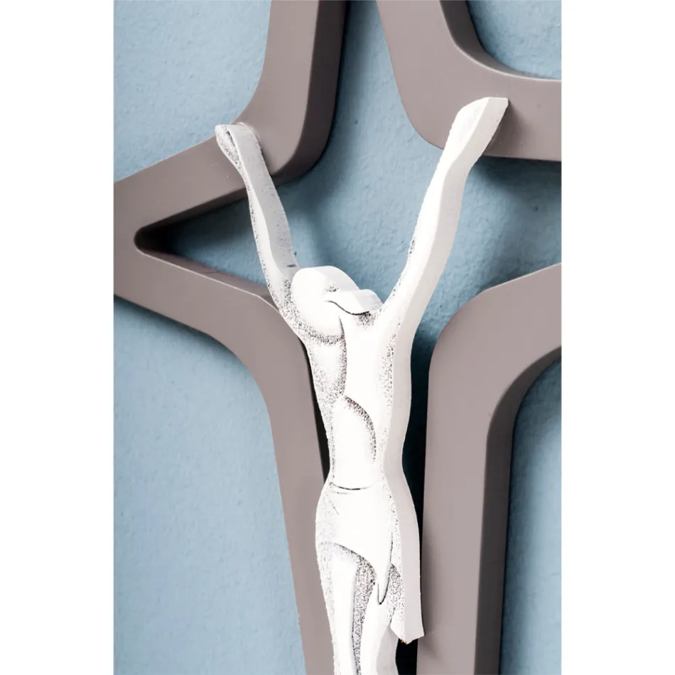 Crocefisso di Christo Bianco e Grigio Inciso a Laser Made in Italy - Teresa Viadurini