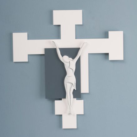 Crocefisso Realizzato con Incisione Laser Bianco e Ghiaia Made in Italy - Evelina Viadurini