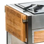 Cucina con Ruote da Esterno in Acciaio e Legno con teppanyaki - Buoncalliope Viadurini