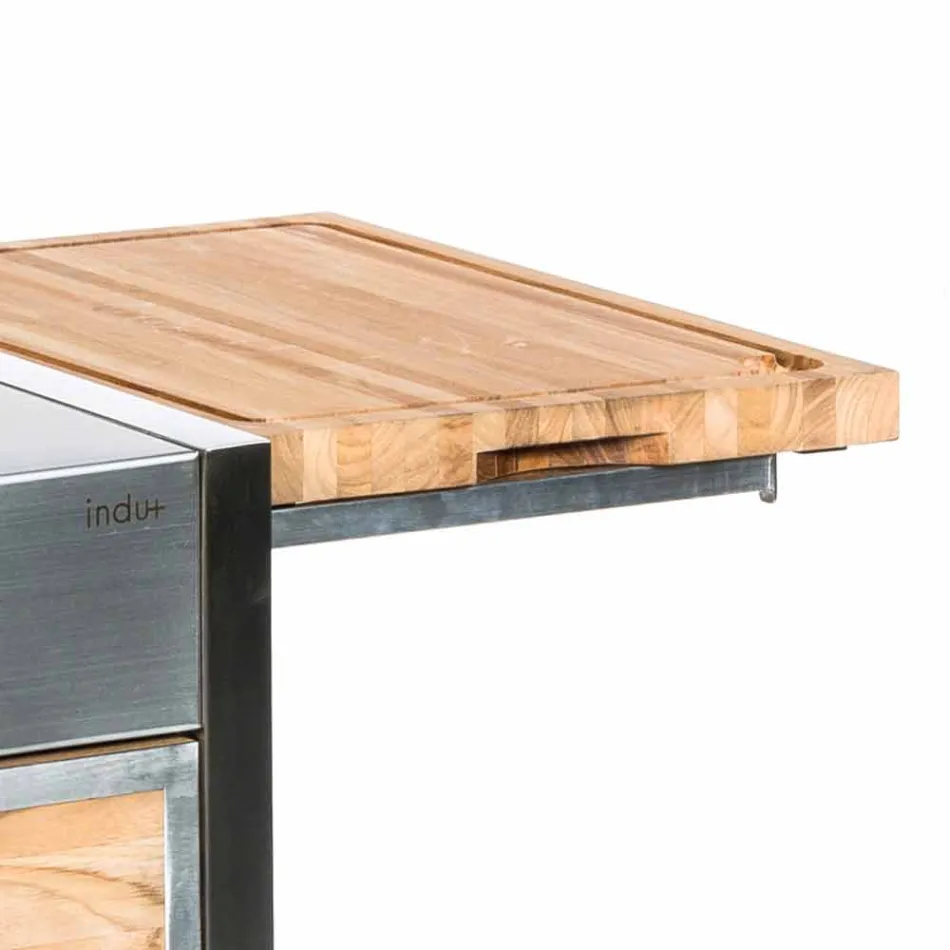 Cucina con Ruote da Esterno in Acciaio e Legno con teppanyaki - Buoncalliope Viadurini