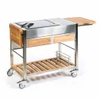 Cucina con Ruote da Esterno in Acciaio e Legno con teppanyaki - Buoncalliope Viadurini