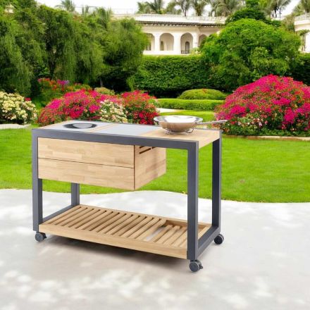 Cucina da Esterno 140x65x93 cm Realizzata in Teak Massiccio e Alluminio - Conviviale Viadurini