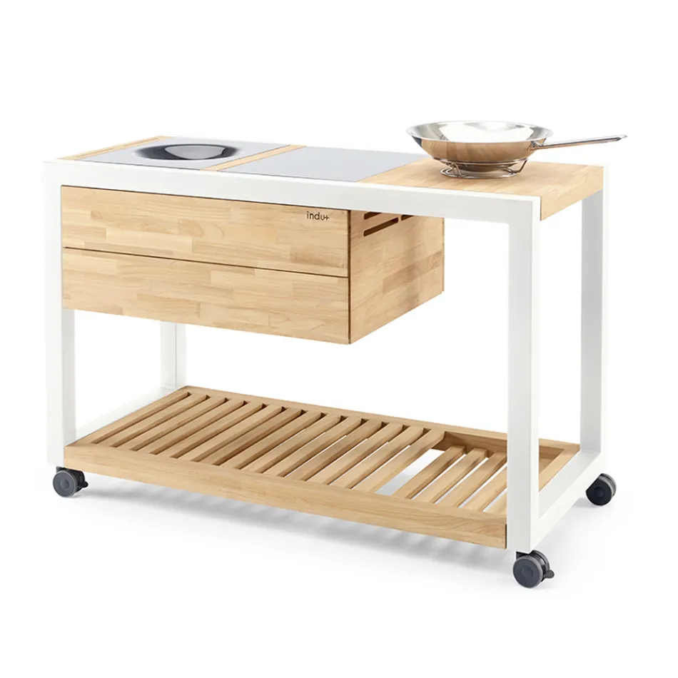 Cucina da Esterno 140x65x93 cm Realizzata in Teak Massiccio e Alluminio - Conviviale Viadurini
