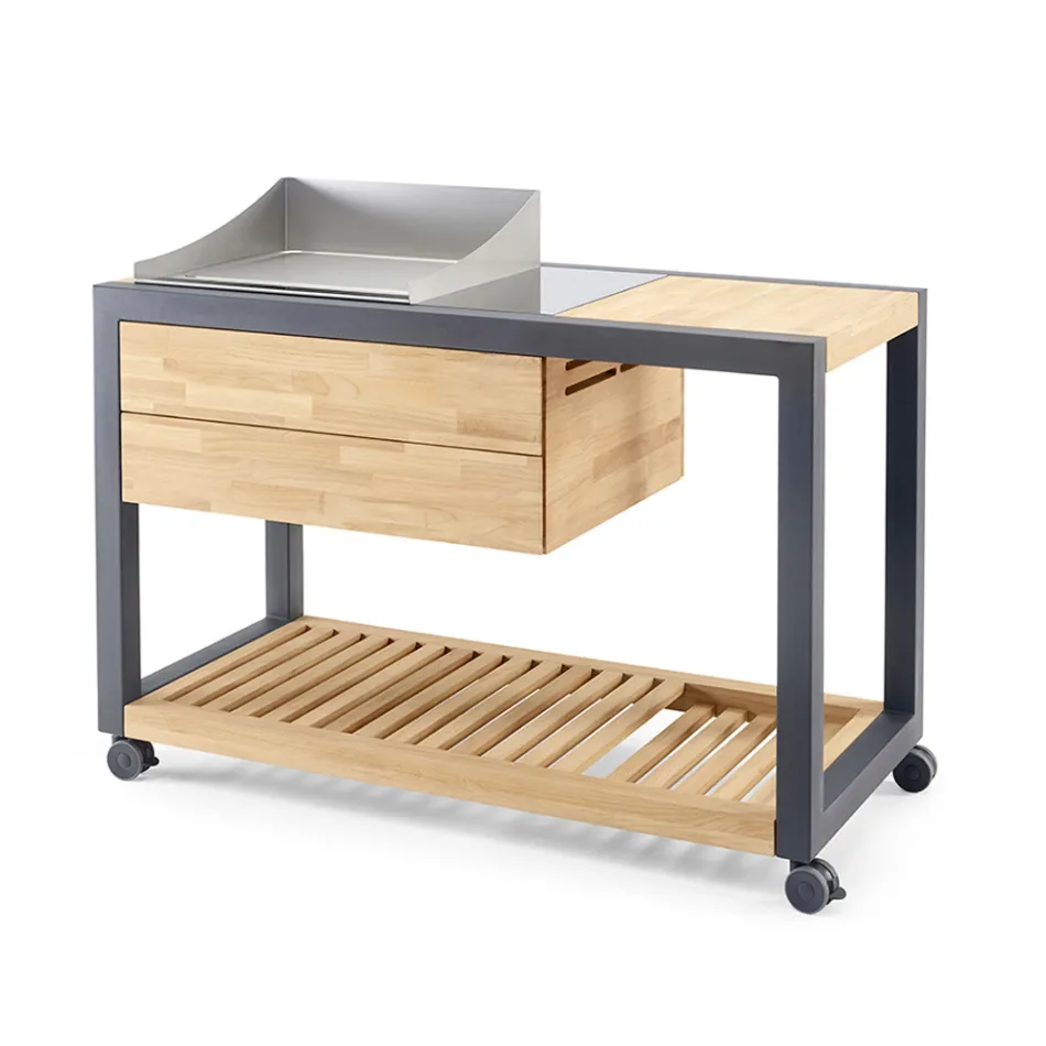 Cucina da Esterno 140x65x93 cm Realizzata in Teak Massiccio e Alluminio - Conviviale Viadurini