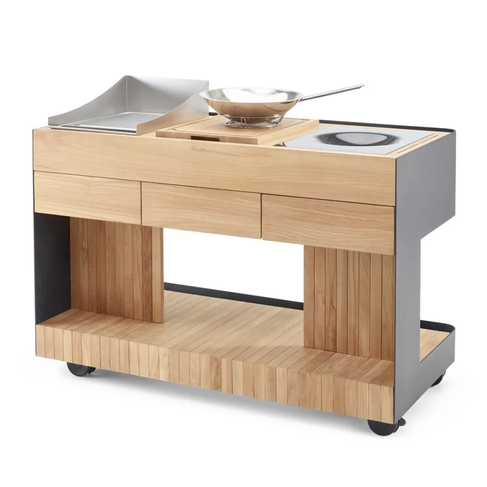 Cucina da Esterno 141x70x93 cm Realizzata in Teak Massiccio e Alluminio - Stilosa Viadurini