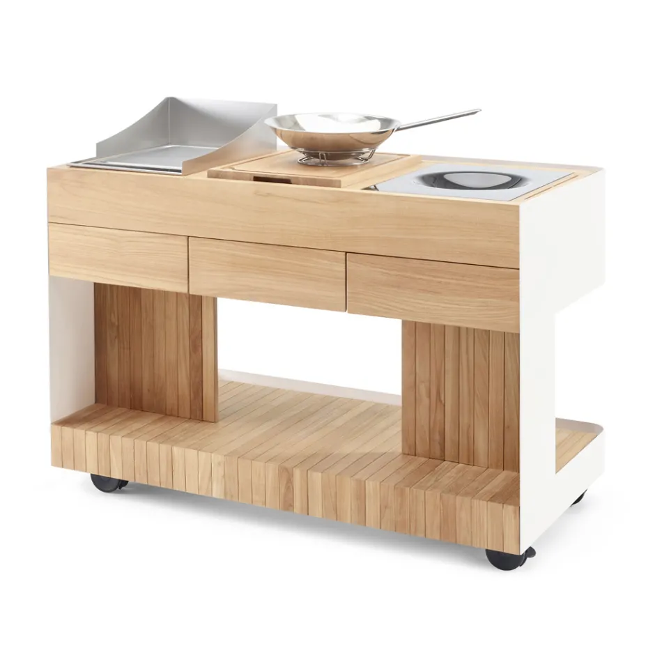 Cucina da Esterno 141x70x93 cm Realizzata in Teak Massiccio e Alluminio - Stilosa Viadurini