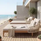 Daybed da Giardino in Teak, Alluminio, Corda e Cuscini - Jacub Viadurini