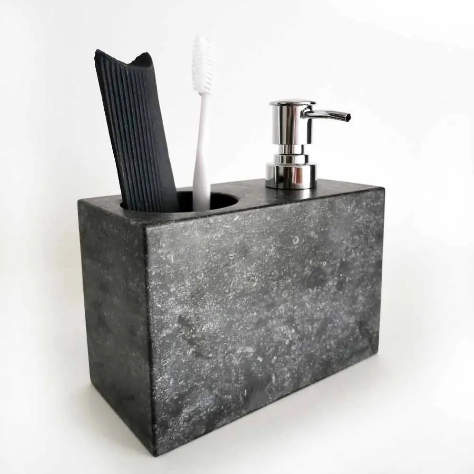 Dispenser per Sapone Liquido con Bicchiere in Marmo Made in Italy - Clik Viadurini