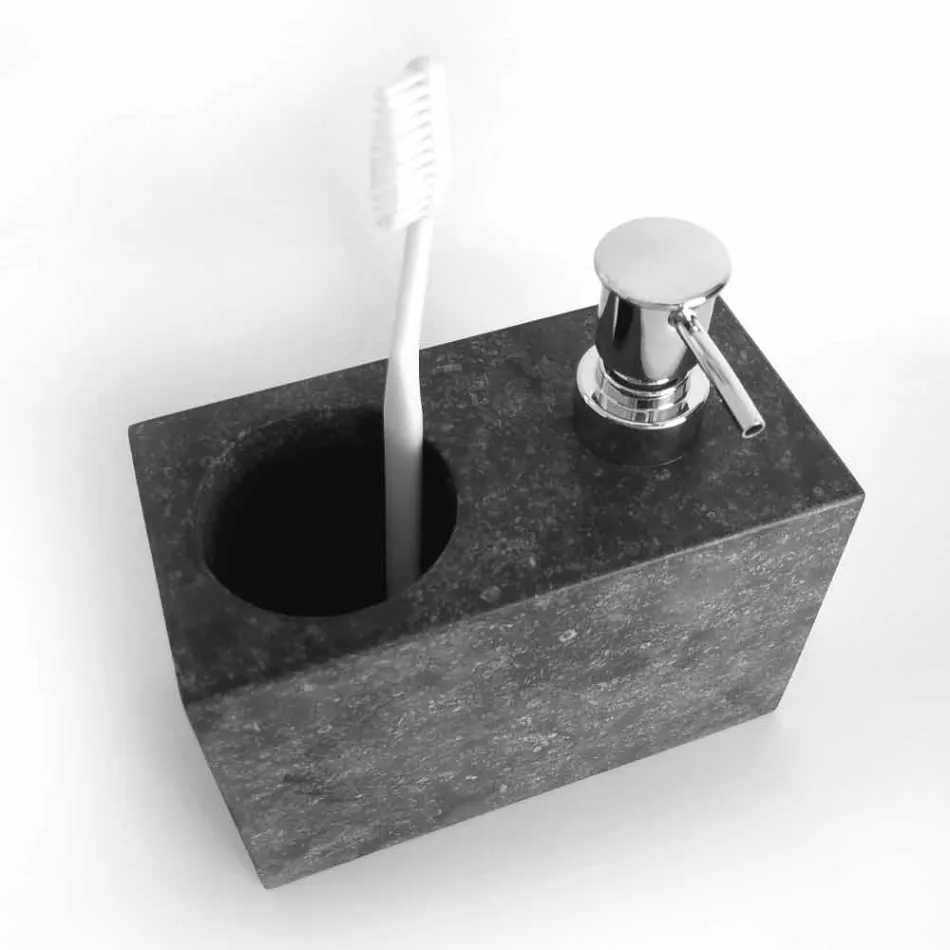 Dispenser per Sapone Liquido con Bicchiere in Marmo Made in Italy - Clik Viadurini