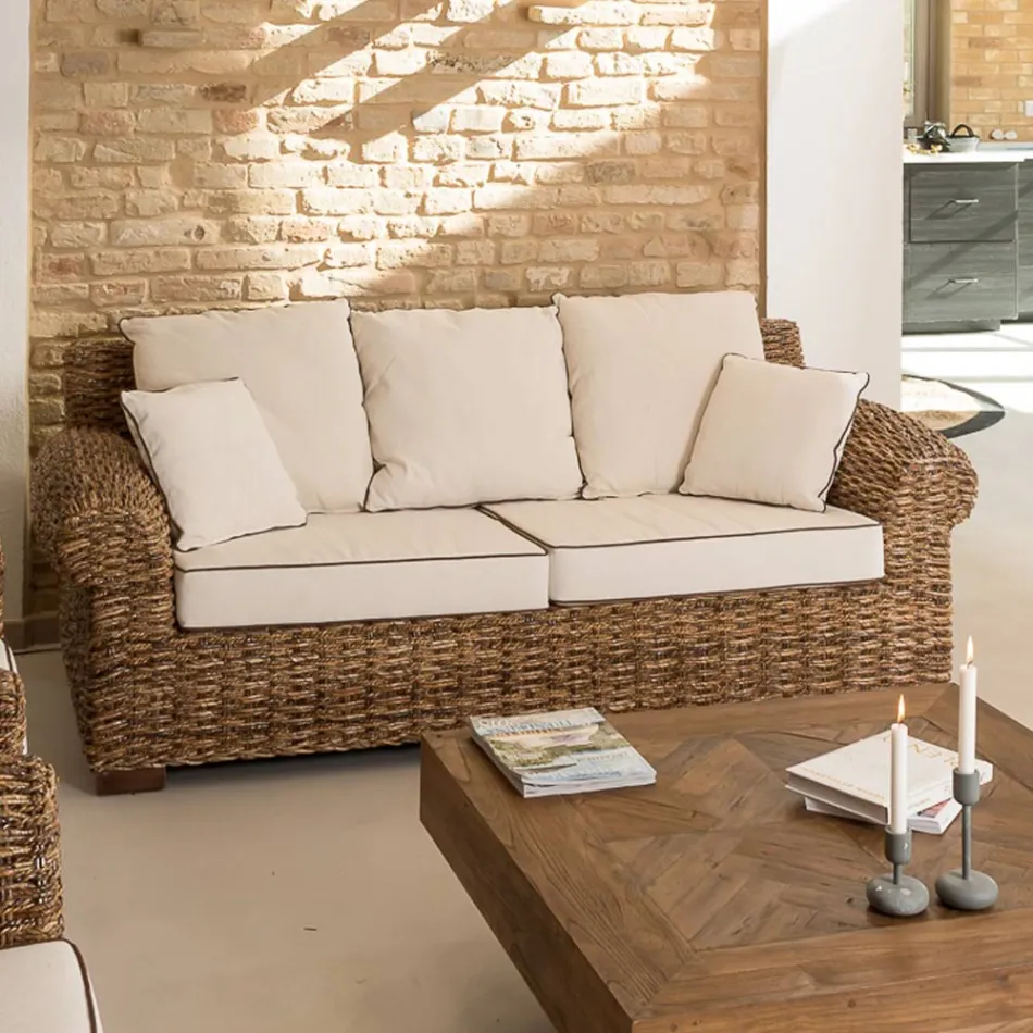 Divano 2 o 3 Posti Outdoor in Abaca con Cuscini – Lagertha Viadurini