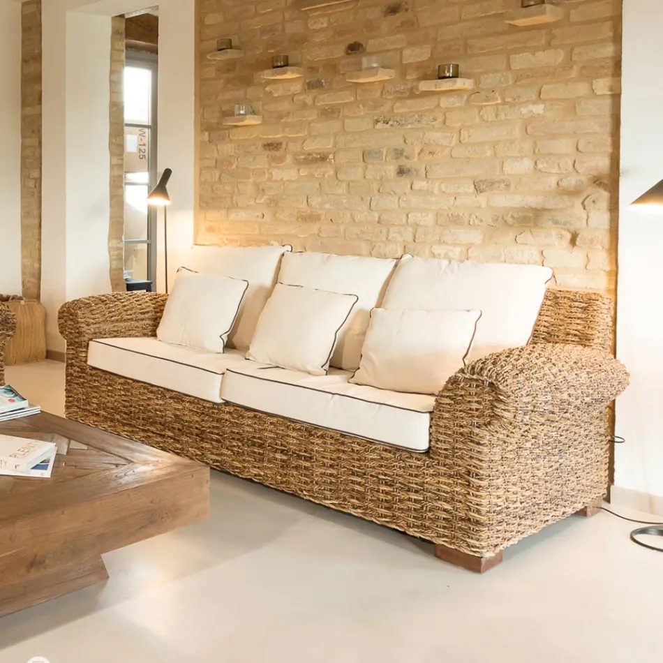 Divano 2 o 3 Posti Outdoor in Abaca con Cuscini – Lagertha Viadurini