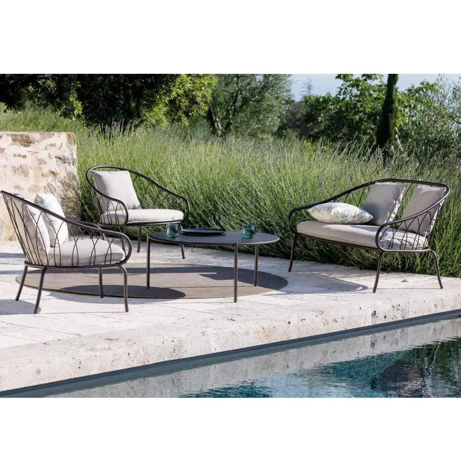 Divano 2 Posti da Giardino in Metallo e Cuscino Made in Italy - Fontana Viadurini