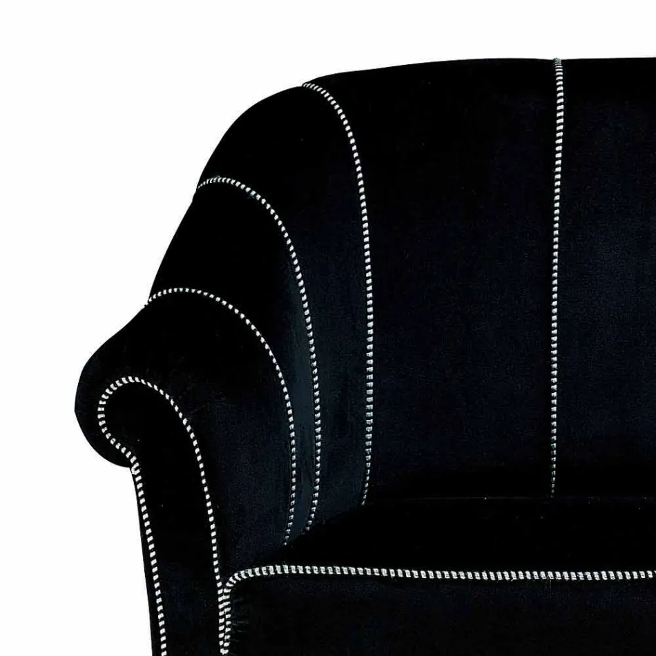 Divano 2 Posti in Velluto Nero con Cuciture in Contrasto Made in Italy - Caster Viadurini
