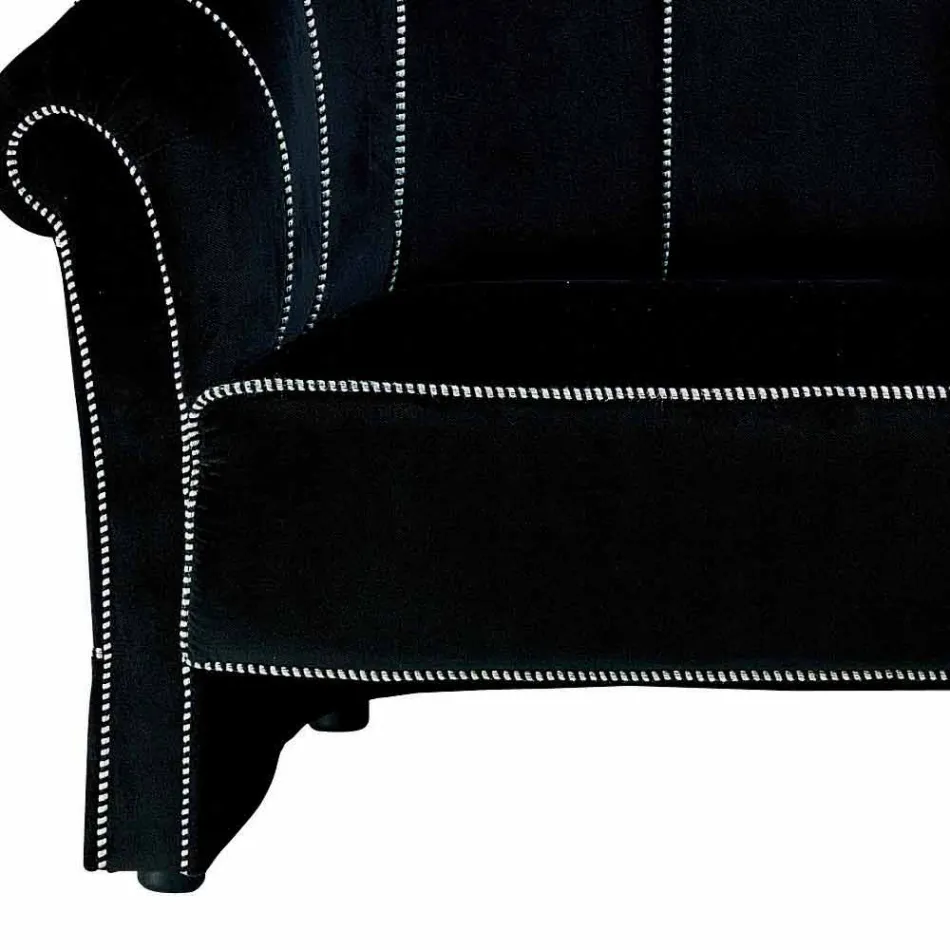 Divano 2 Posti in Velluto Nero con Cuciture in Contrasto Made in Italy - Caster Viadurini