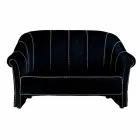 Divano 2 Posti in Velluto Nero con Cuciture in Contrasto Made in Italy - Caster Viadurini