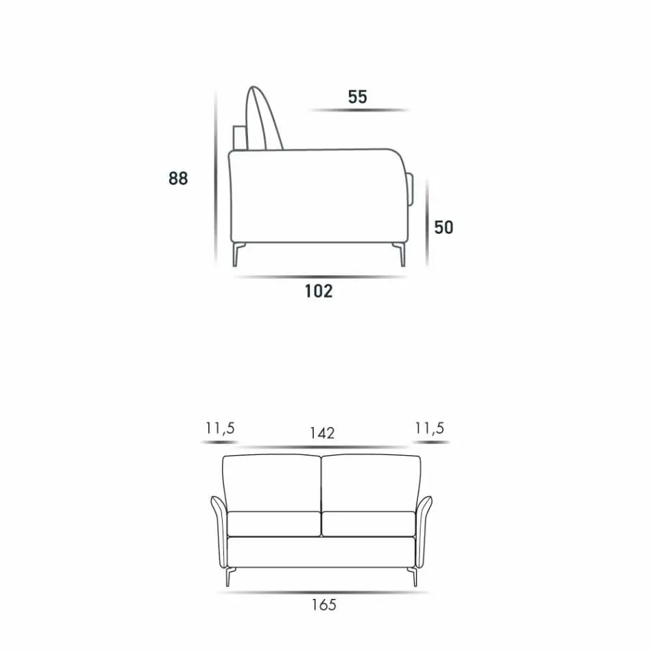 Divano 2 posti maxi L.165cm ecopelle/tessuto made in Italy Erica Viadurini
