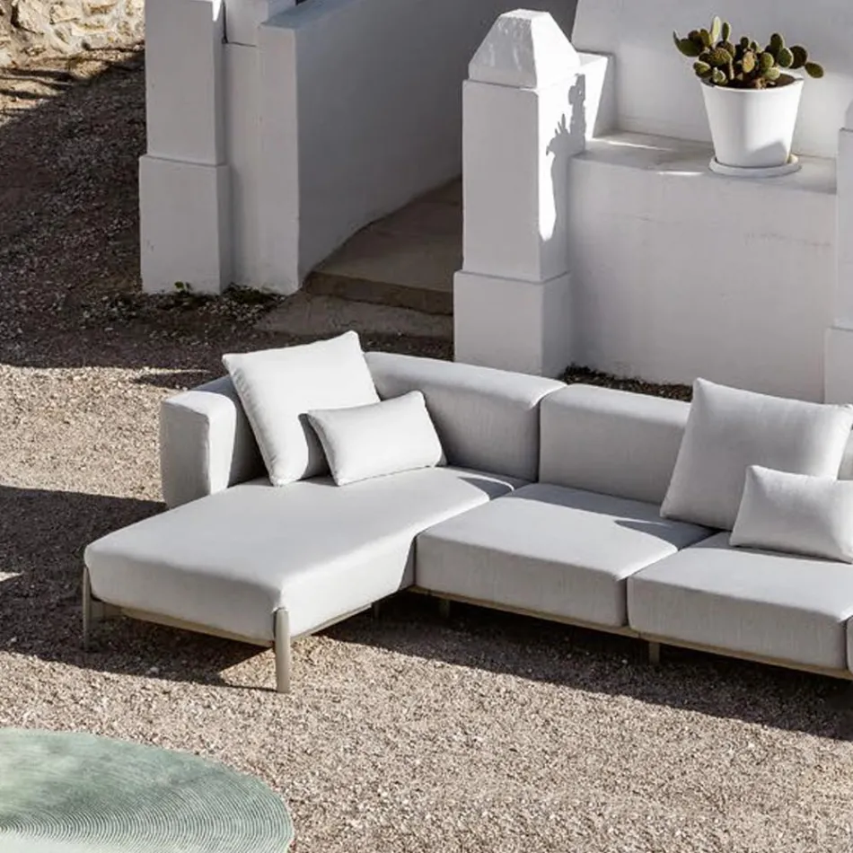 Divano 3 Posti da Esterno in Alluminio con Pouf e Chaise Longue - Filomena Viadurini