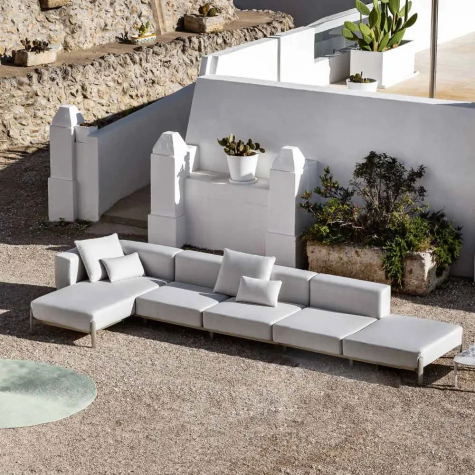 Divano 3 Posti da Esterno in Alluminio con Pouf e Chaise Longue - Filomena Viadurini